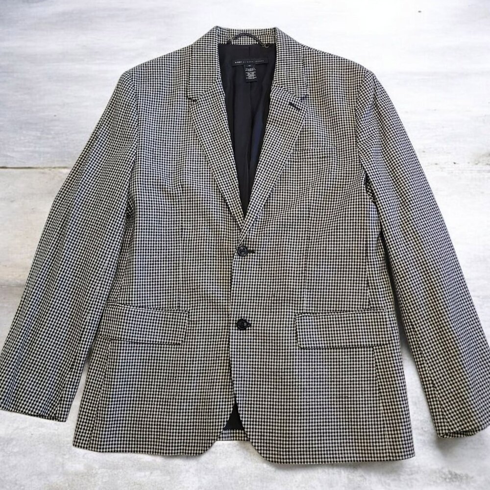 Marc Jacobs Silk Wool Check Blazer Men Sz XL White Black